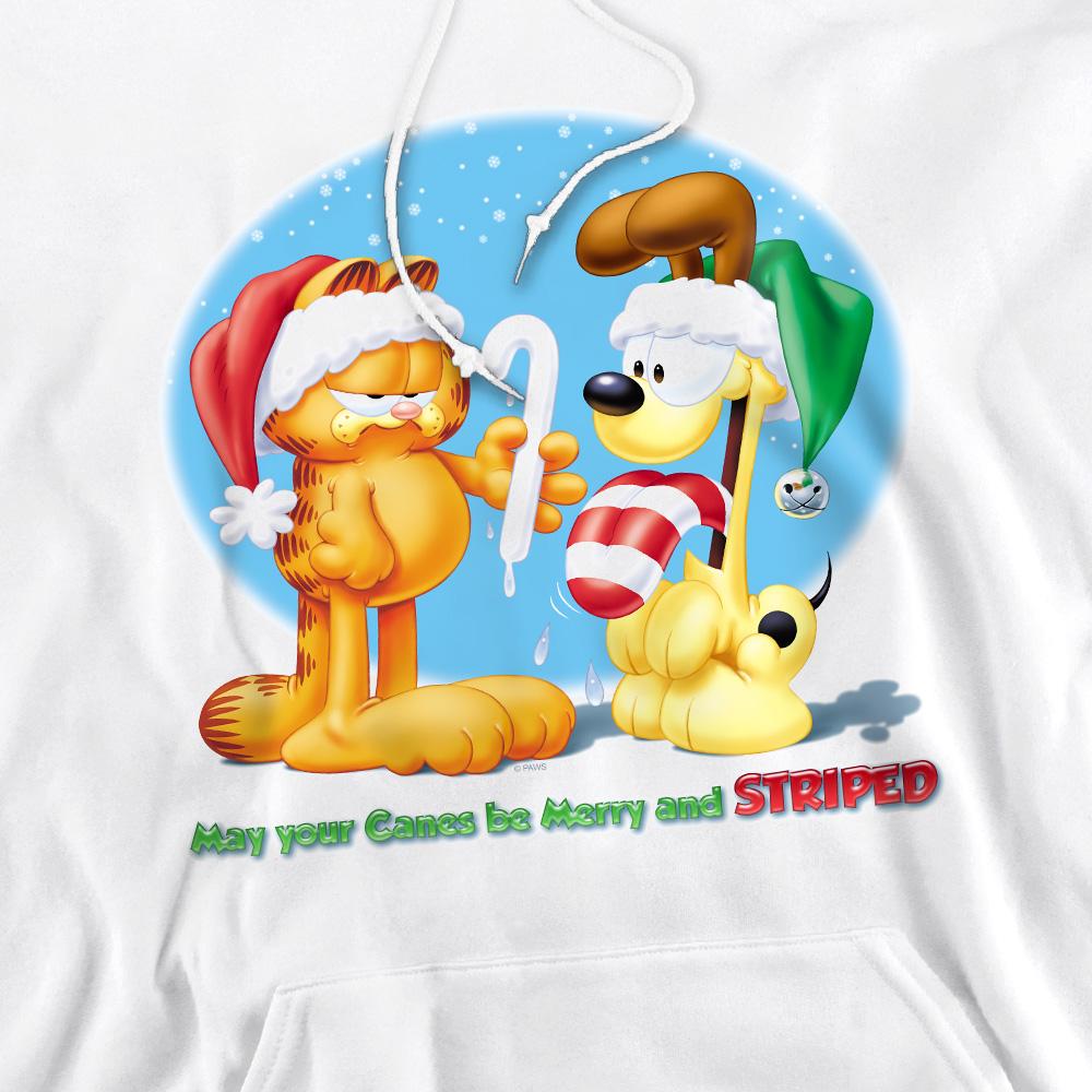 White - Pack Shot - Garfield Mens Merry And Striped Hoodie