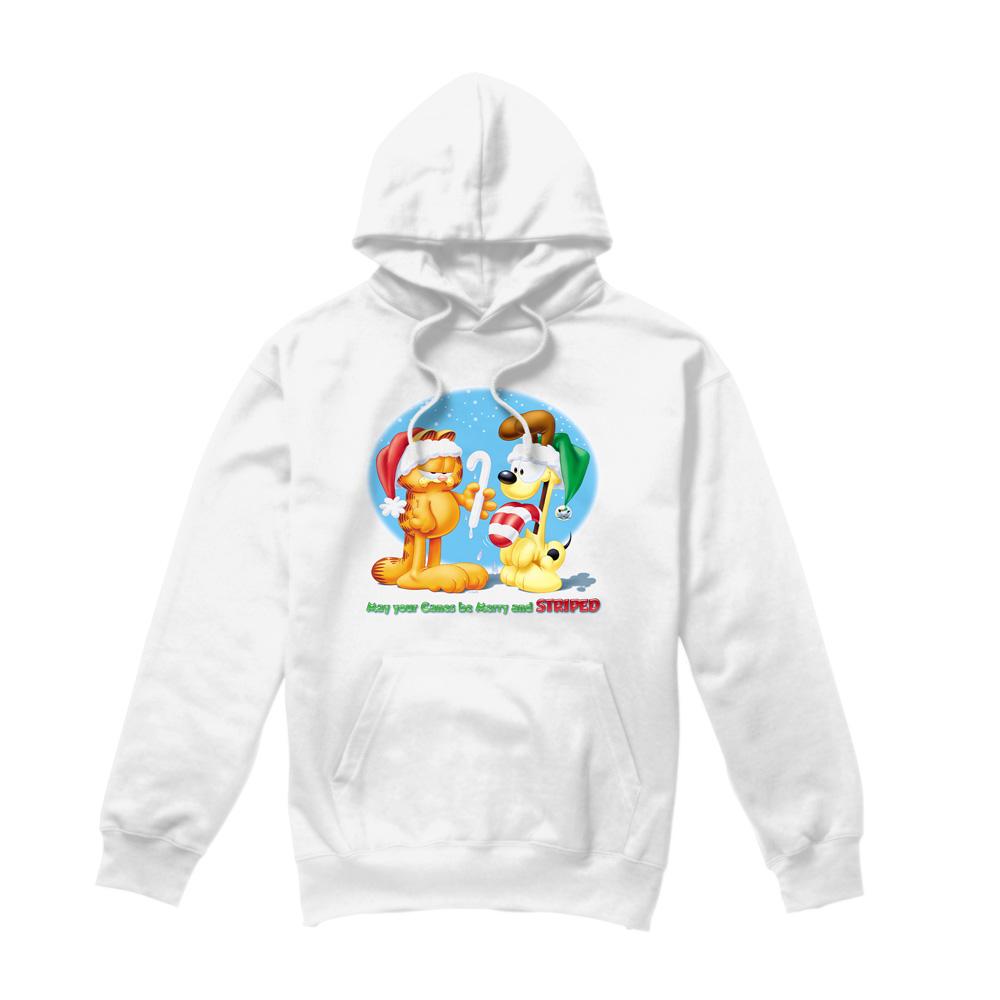 White - Front - Garfield Mens Merry And Striped Hoodie
