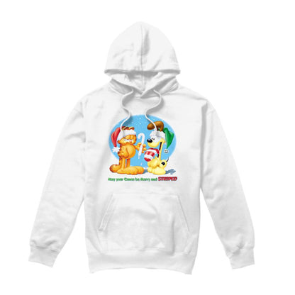 White - Front - Garfield Mens Merry And Striped Hoodie