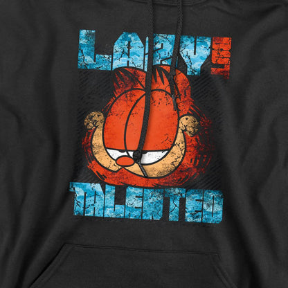 Black - Pack Shot - Garfield Mens Lazy But Talented Distressed Hoodie