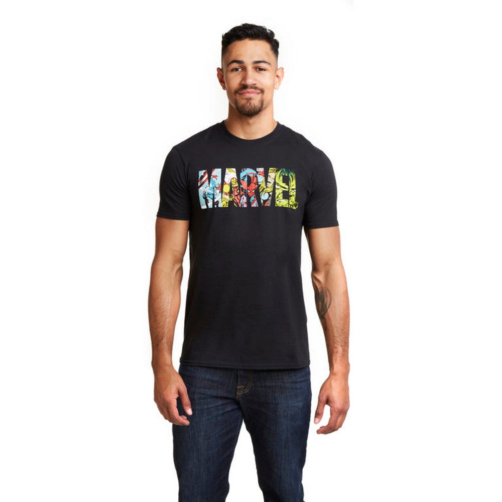 Black - Lifestyle - Marvel Mens Comic Strip Logo T-Shirt