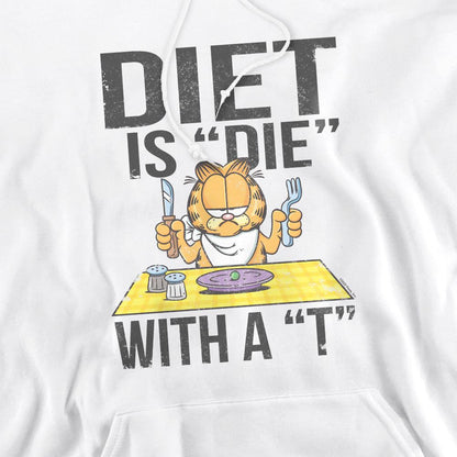 White - Pack Shot - Garfield Mens Diet Is Die With a T Hoodie