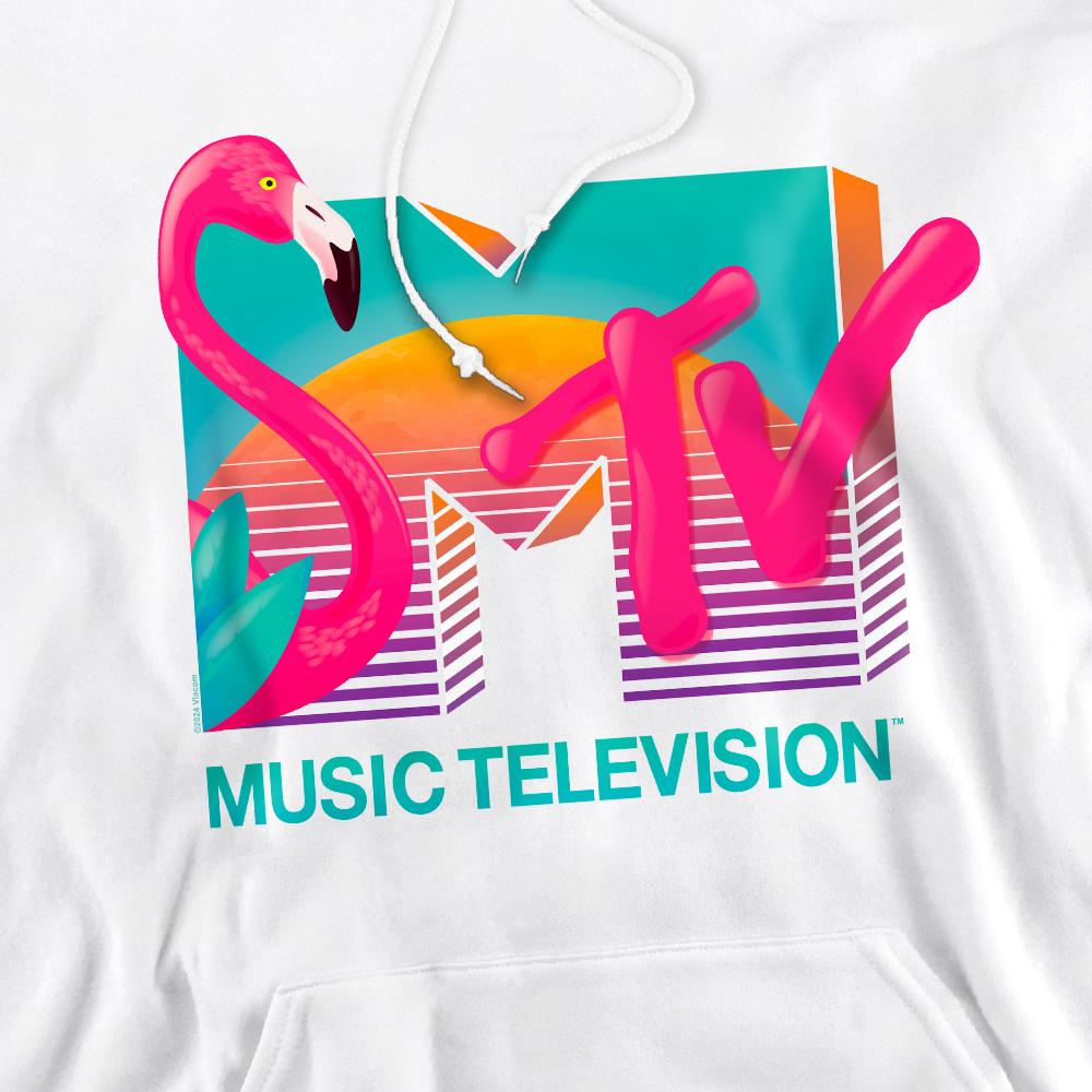 White - Side - MTV Mens Vibrant Flamingo Sunset Hoodie