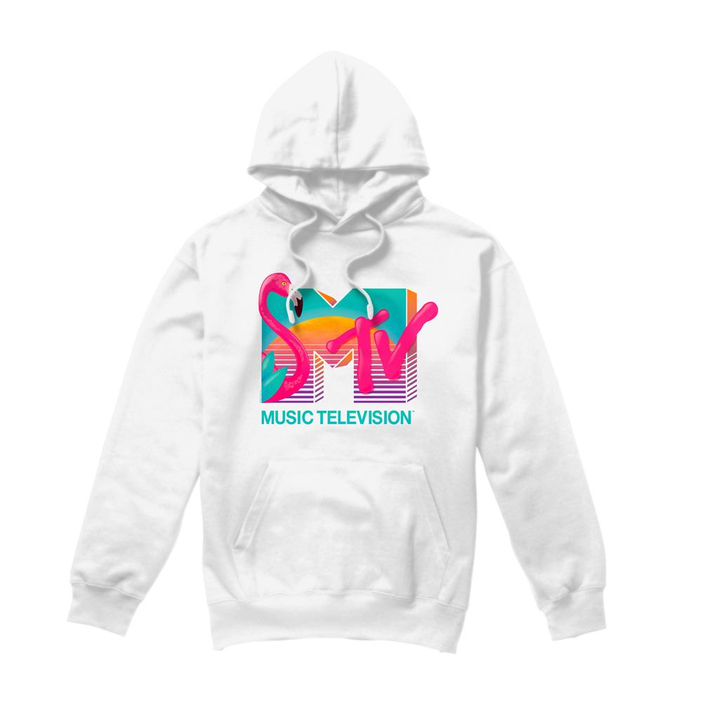 White - Front - MTV Mens Vibrant Flamingo Sunset Hoodie