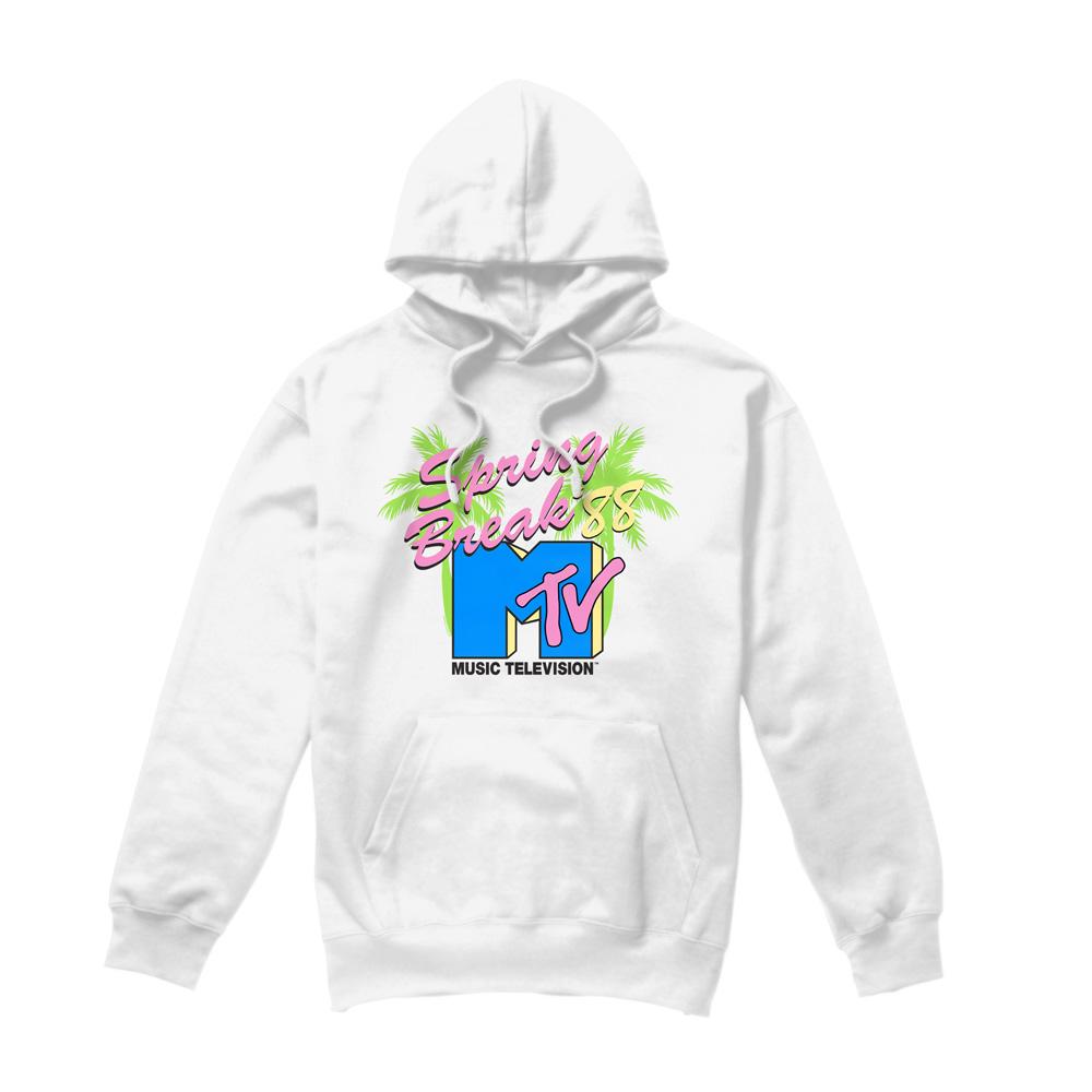 White - Front - MTV Mens Spring Break Neon Palm Trees Hoodie