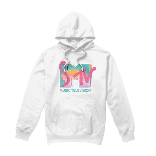 White - Front - MTV Mens Flamingo Logo Hoodie