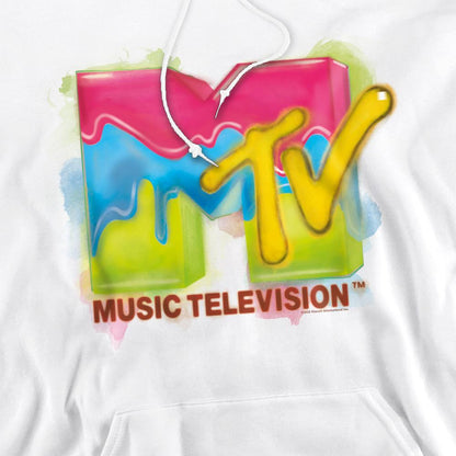 White - Pack Shot - MTV Mens Paint Logo Hoodie
