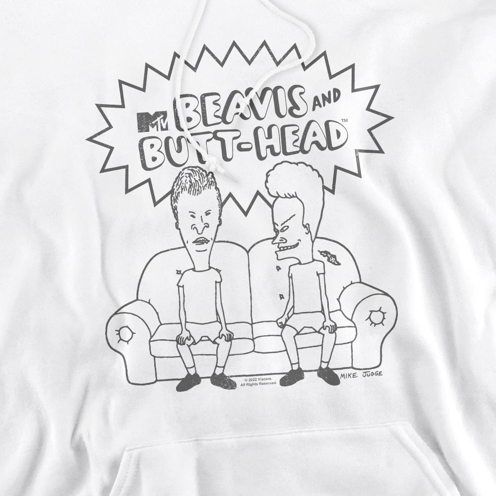 White - Pack Shot - Beavis & Butthead Mens Couch Logo Hoodie