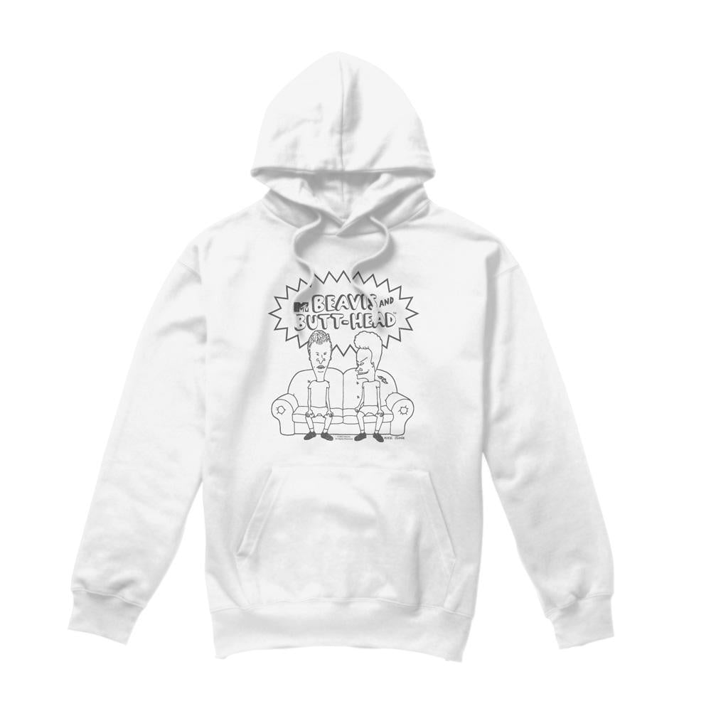 White - Front - Beavis & Butthead Mens Couch Logo Hoodie