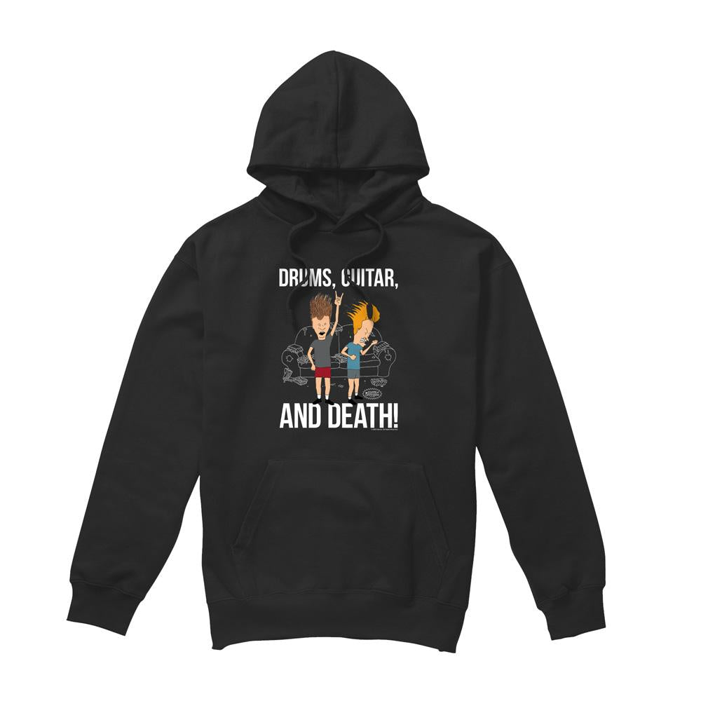 Black - Front - Beavis & Butthead Mens Drums Guitar & Death Hoodie