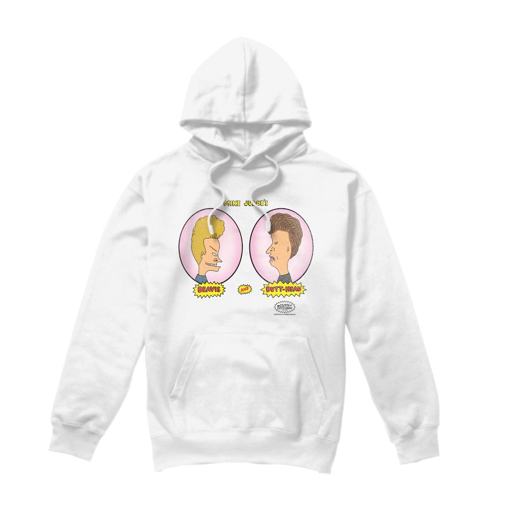 White - Front - Beavis & Butthead Mens Heads In Ovals Hoodie