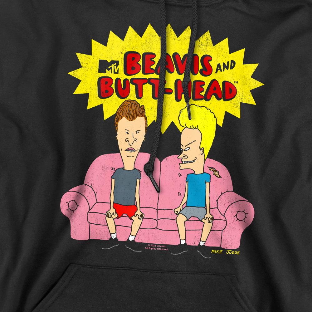 Black - Side - Beavis & Butthead Mens Couch OG Logo Hoodie