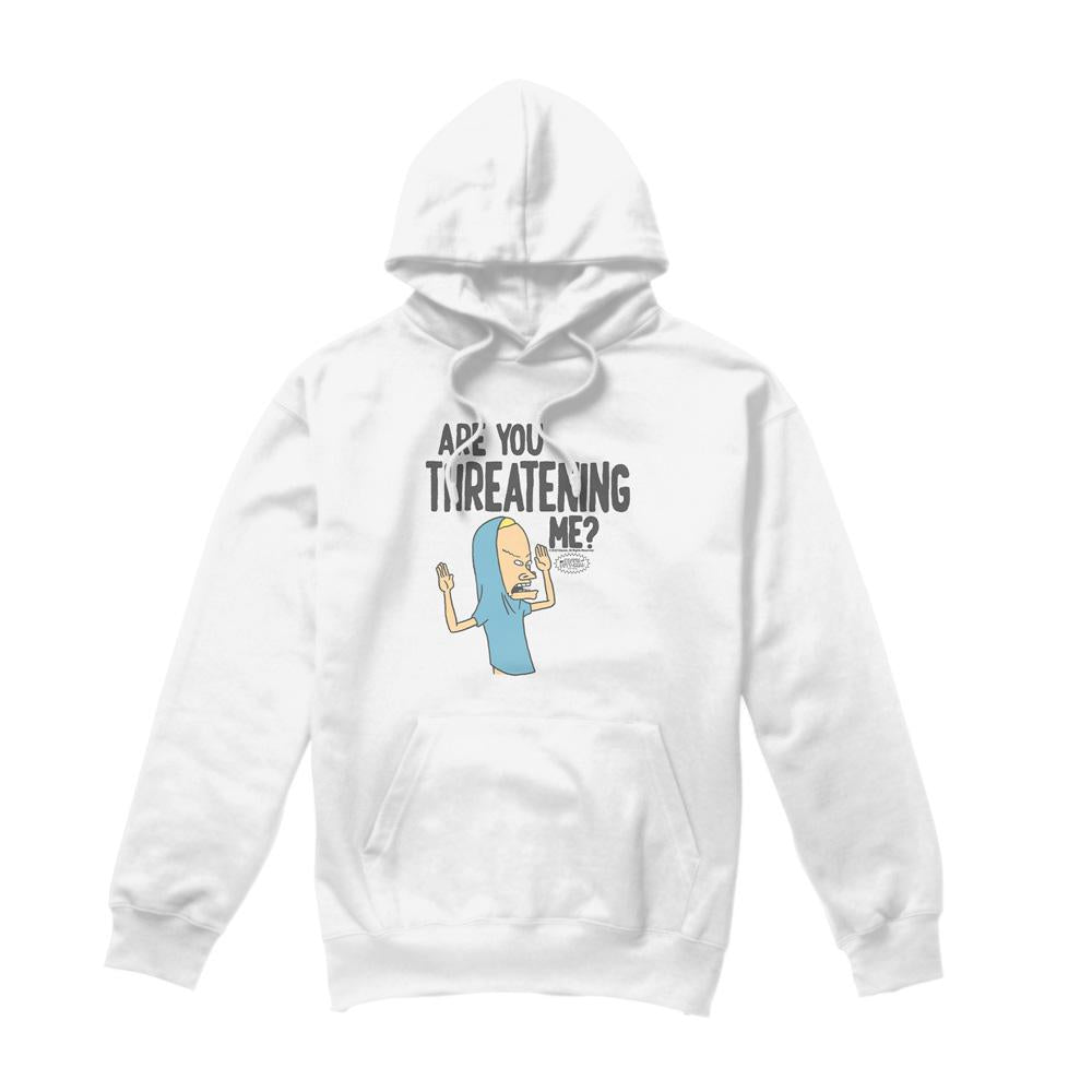 White - Front - Beavis & Butthead Mens Are You Threatening Me? Hoodie