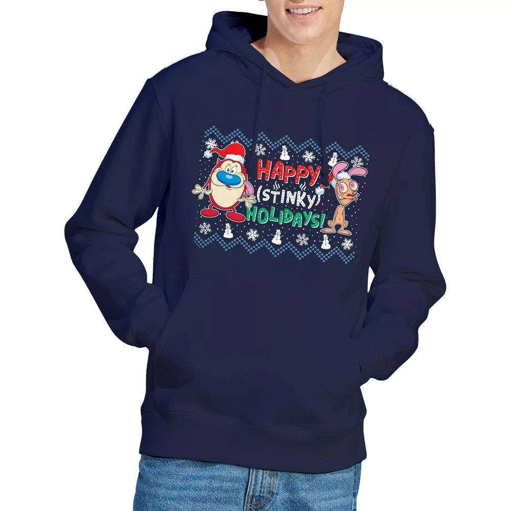 Navy - Lifestyle - Ren & Stimpy Mens Happy Stinky Holidays Christmas Jumper Hoodie