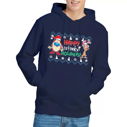 Navy - Lifestyle - Ren & Stimpy Mens Happy Stinky Holidays Christmas Jumper Hoodie