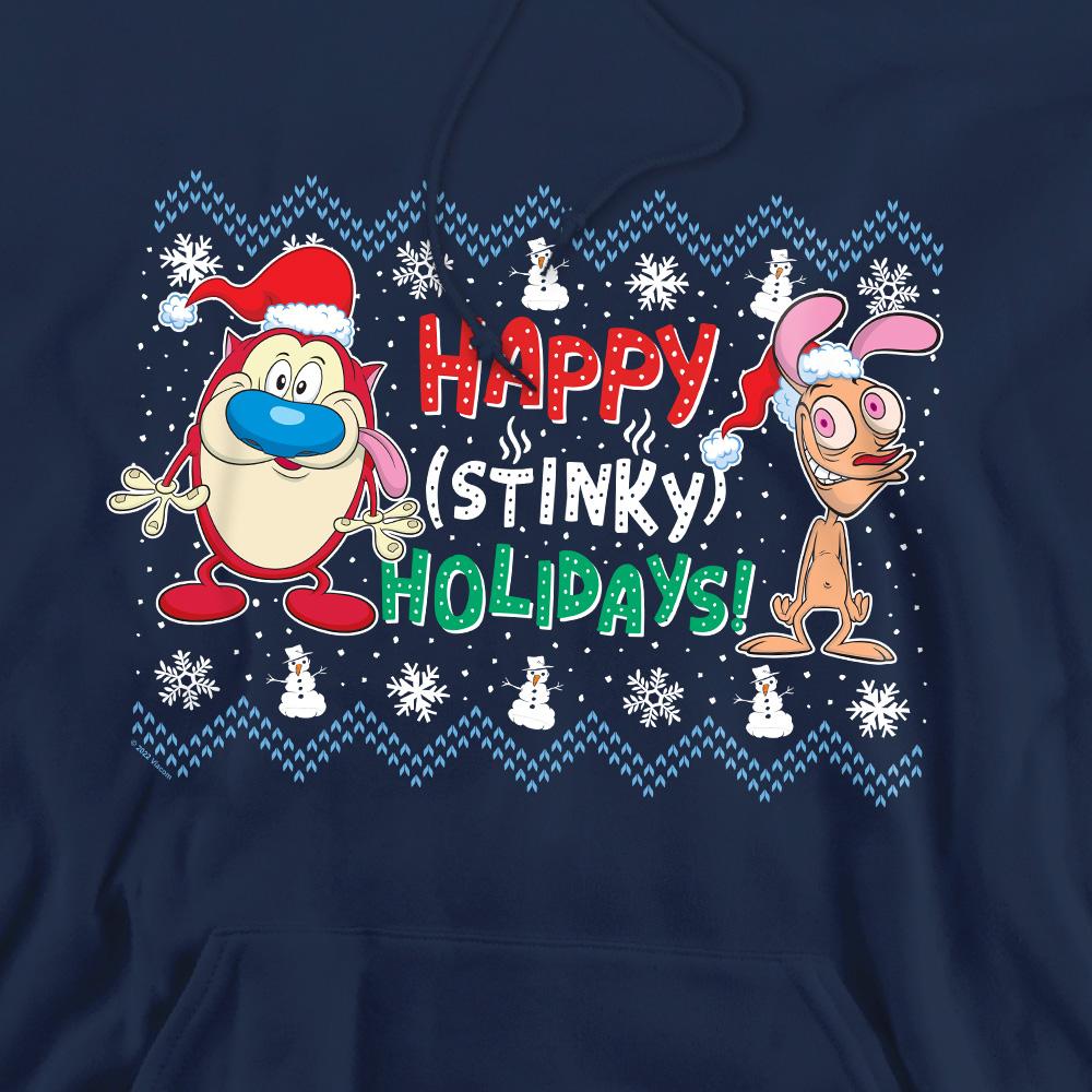 Navy - Pack Shot - Ren & Stimpy Mens Happy Stinky Holidays Christmas Jumper Hoodie
