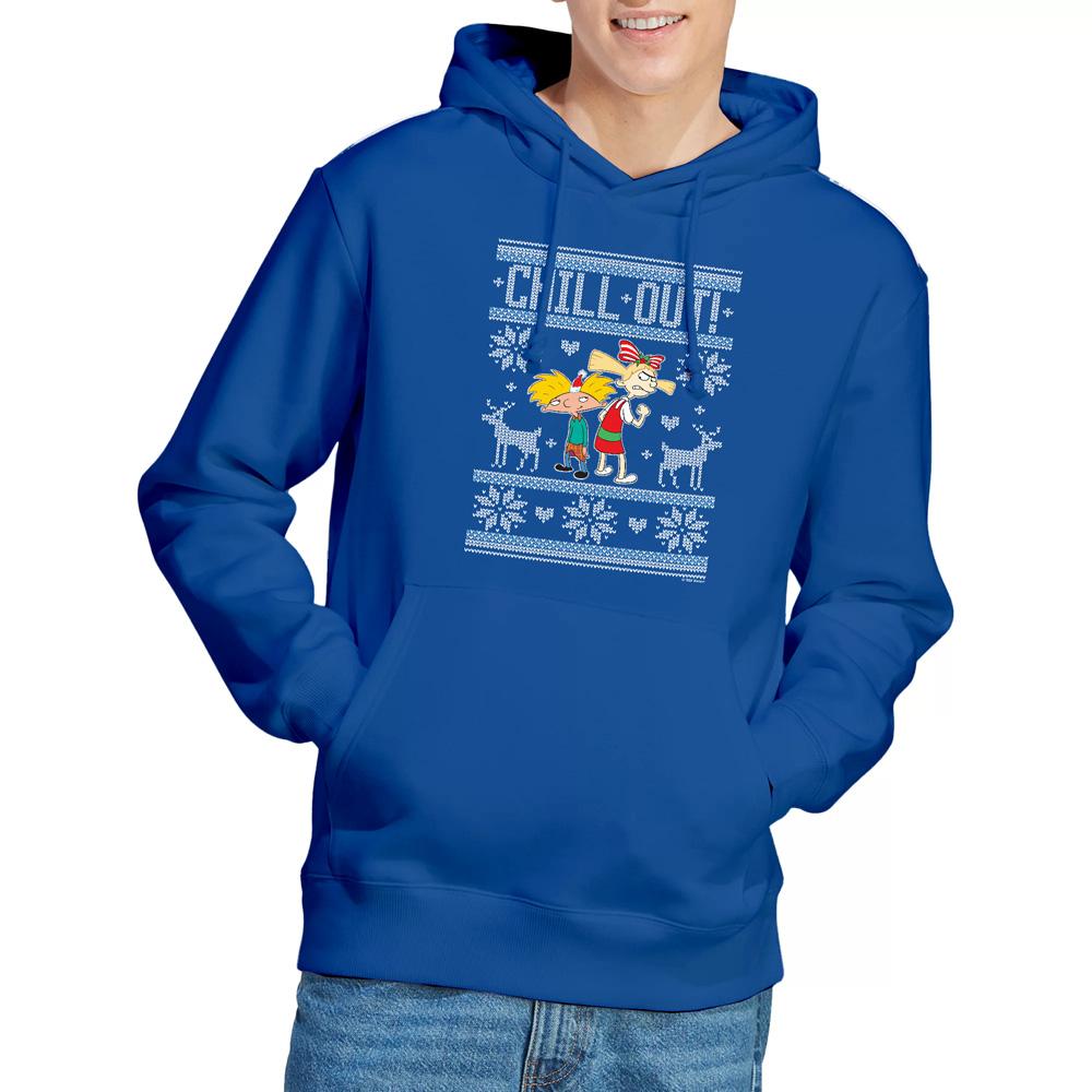 Royal Blue - Lifestyle - Hey Arnold! Mens Chill Out Arnold & Helga Christmas Jumper Hoodie