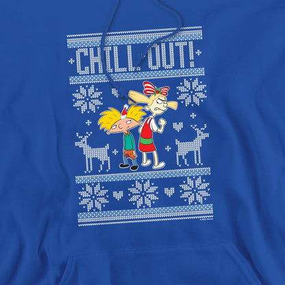 Royal Blue - Pack Shot - Hey Arnold! Mens Chill Out Arnold & Helga Christmas Jumper Hoodie