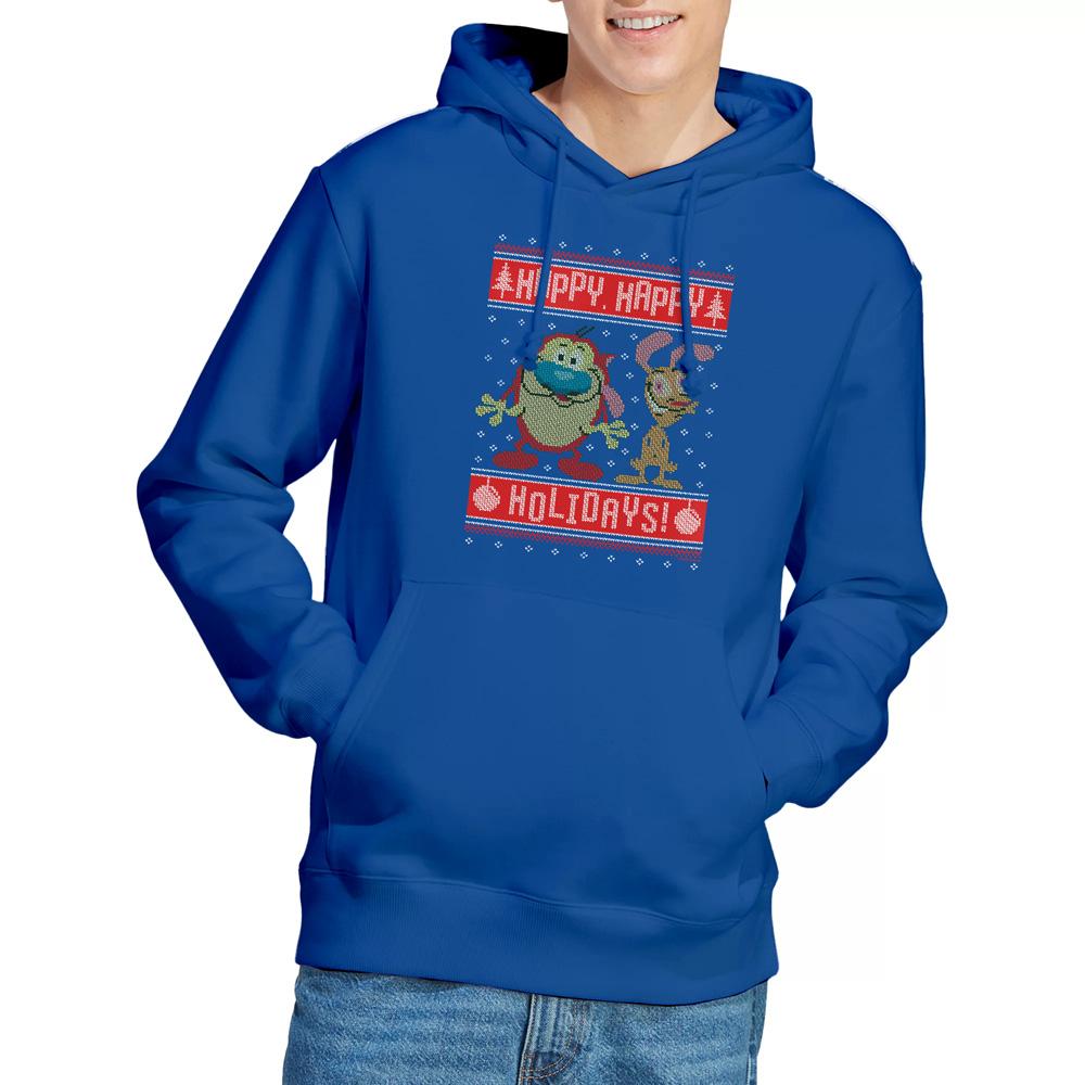 Royal Blue - Lifestyle - Ren & Stimpy Mens Happy, Happy Holidays Christmas Jumper Hoodie