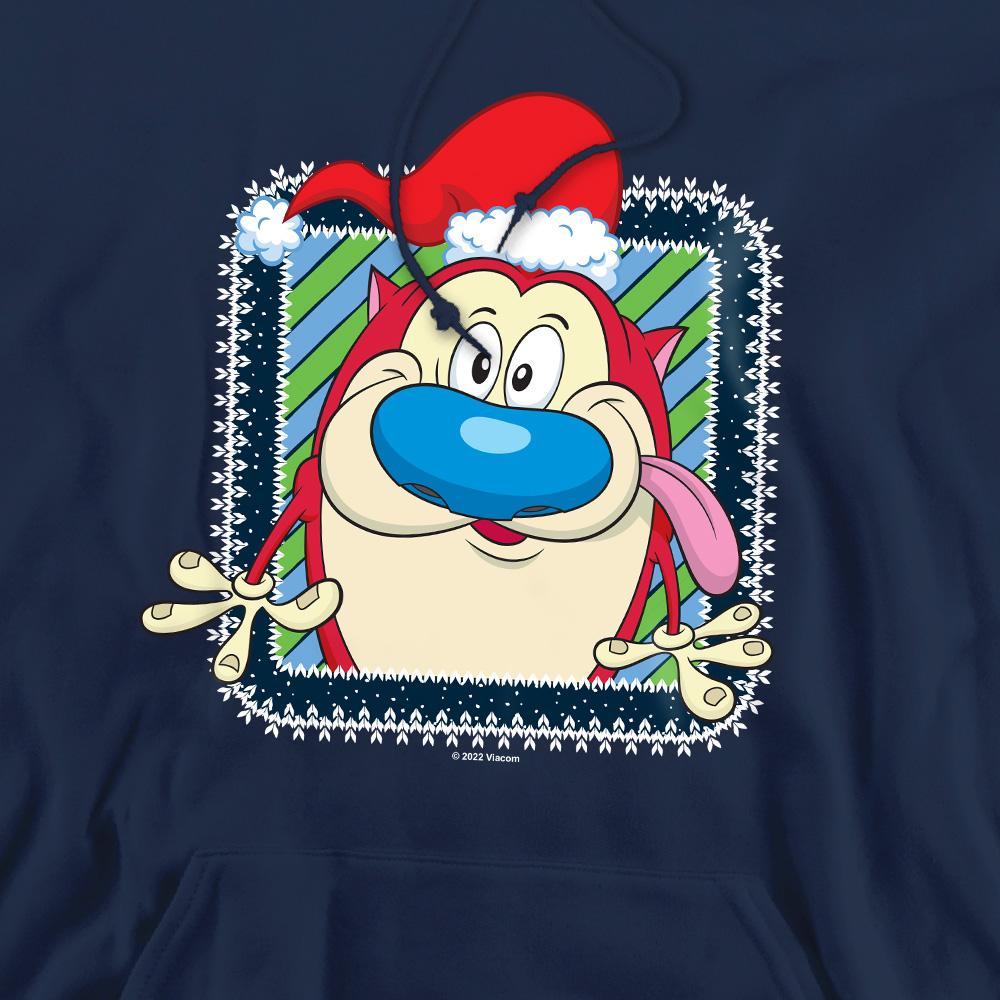 Navy - Pack Shot - Ren & Stimpy Mens Festive Santa Hat Christmas Hoodie