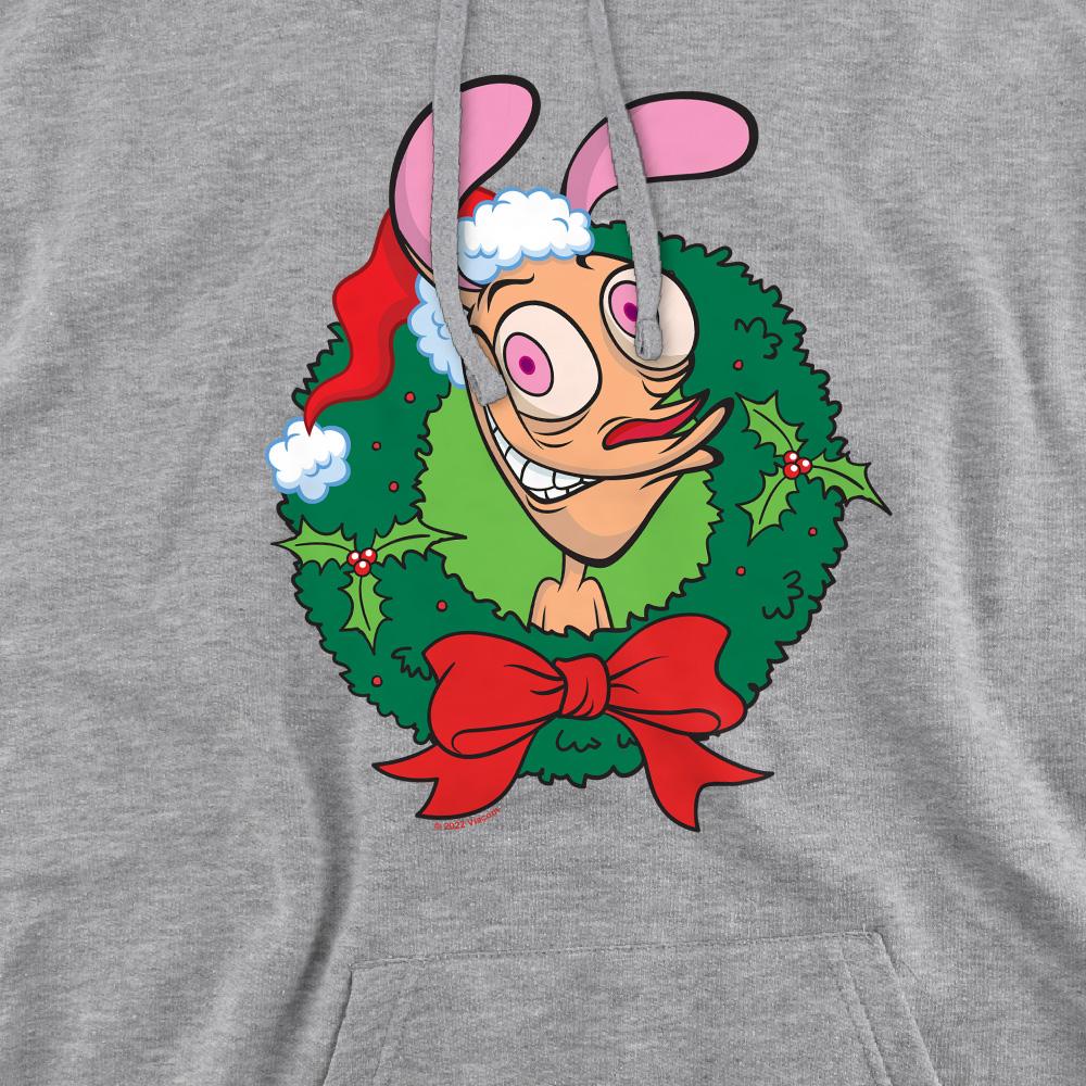 Sport Heather - Pack Shot - Ren & Stimpy Mens Wreath Christmas Hoodie
