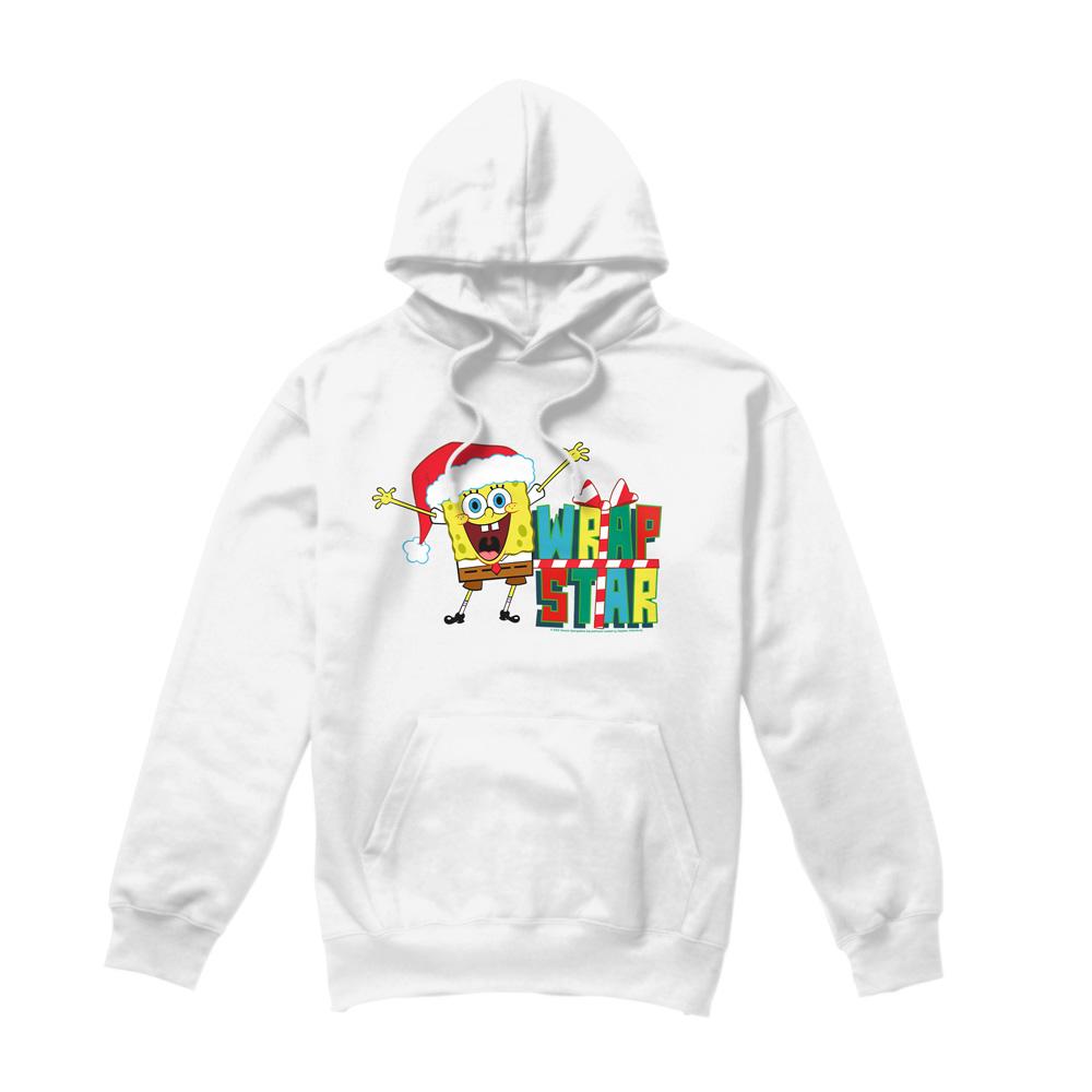 White - Front - SpongeBob SquarePants Mens Wrap Star At Christmas Hoodie