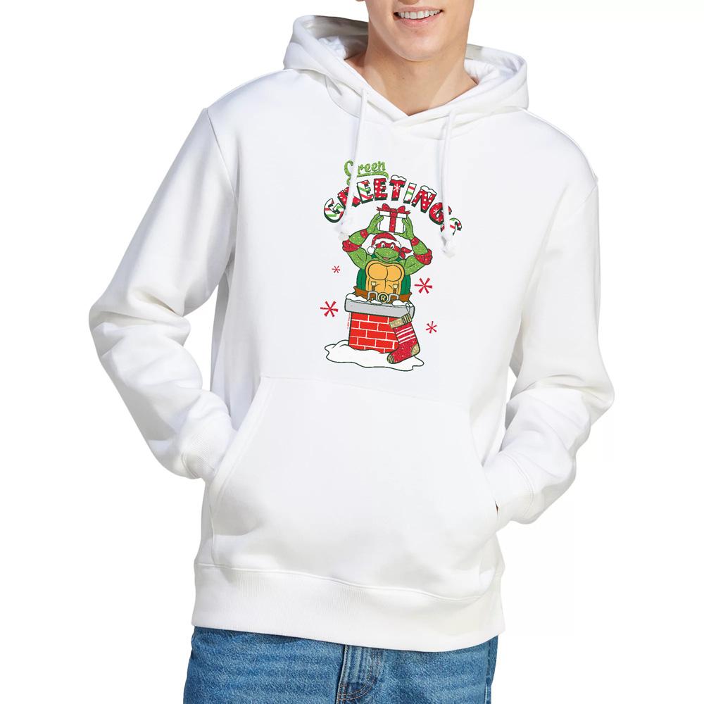 White - Lifestyle - Teenage Mutant Ninja Turtles Mens Green Greetings Christmas Scene Hoodie