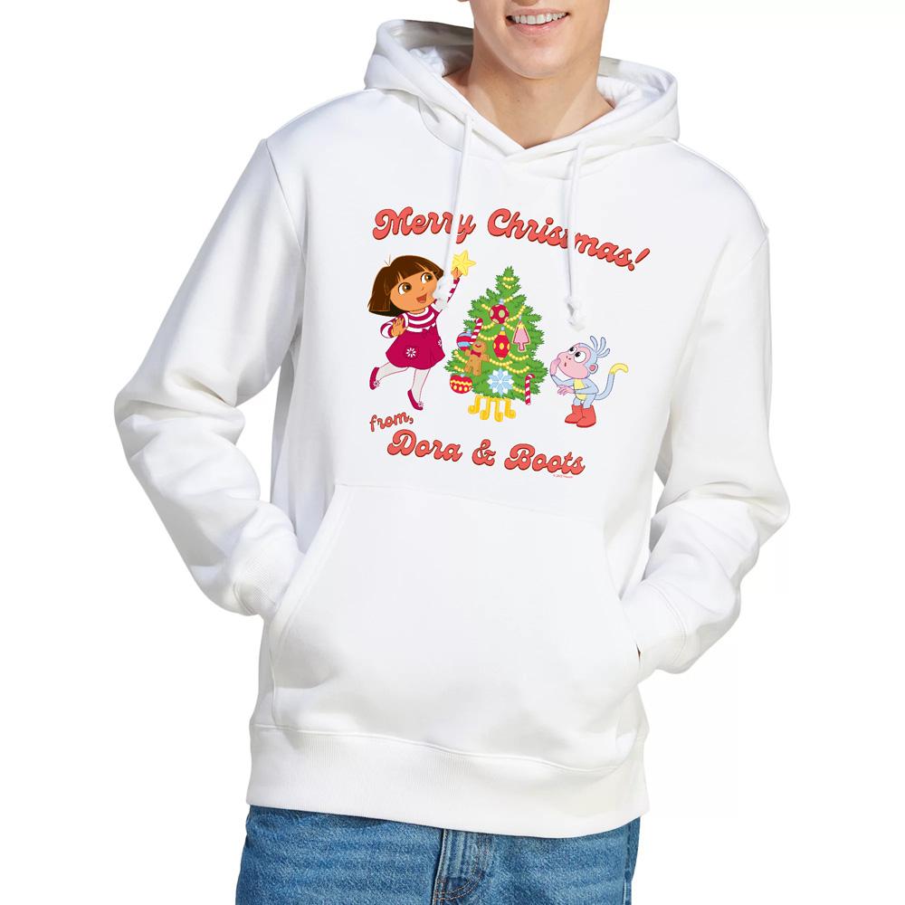 White - Lifestyle - Dora The Explorer Mens Happy Holidays Dora & Boots Hoodie