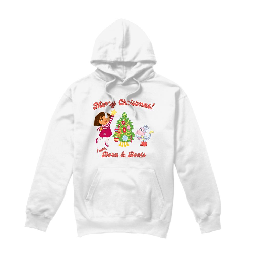 White - Front - Dora The Explorer Mens Happy Holidays Dora & Boots Hoodie