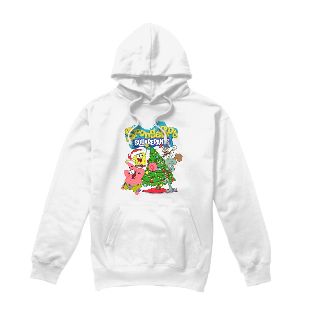 White - Front - SpongeBob SquarePants Mens Christmas Tree Hoodie