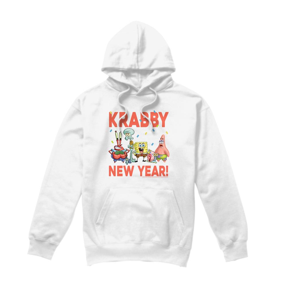 White - Front - SpongeBob SquarePants Mens Krabby New Year Hoodie