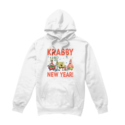 White - Front - SpongeBob SquarePants Mens Krabby New Year Hoodie