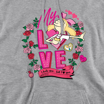 Sport Heather - Pack Shot - Hey Arnold! Mens I Hate You But Love You Helga Valentine`s Day Hoodie