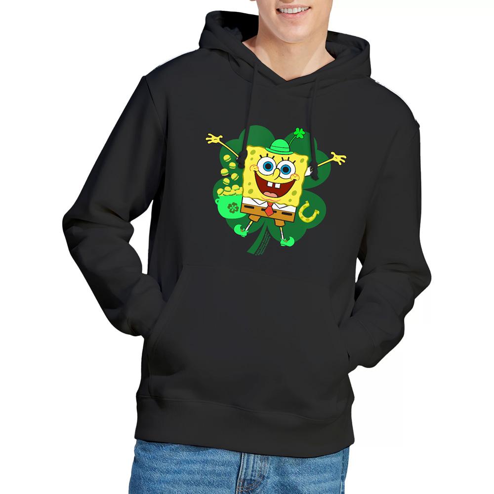 Black - Lifestyle - SpongeBob SquarePants Mens Spongey Four Leaf Clover St Patricks Day Hoodie