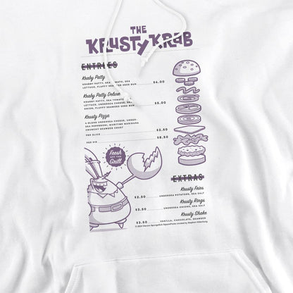 White - Pack Shot - SpongeBob SquarePants Mens Krusty Krab Menu Hoodie