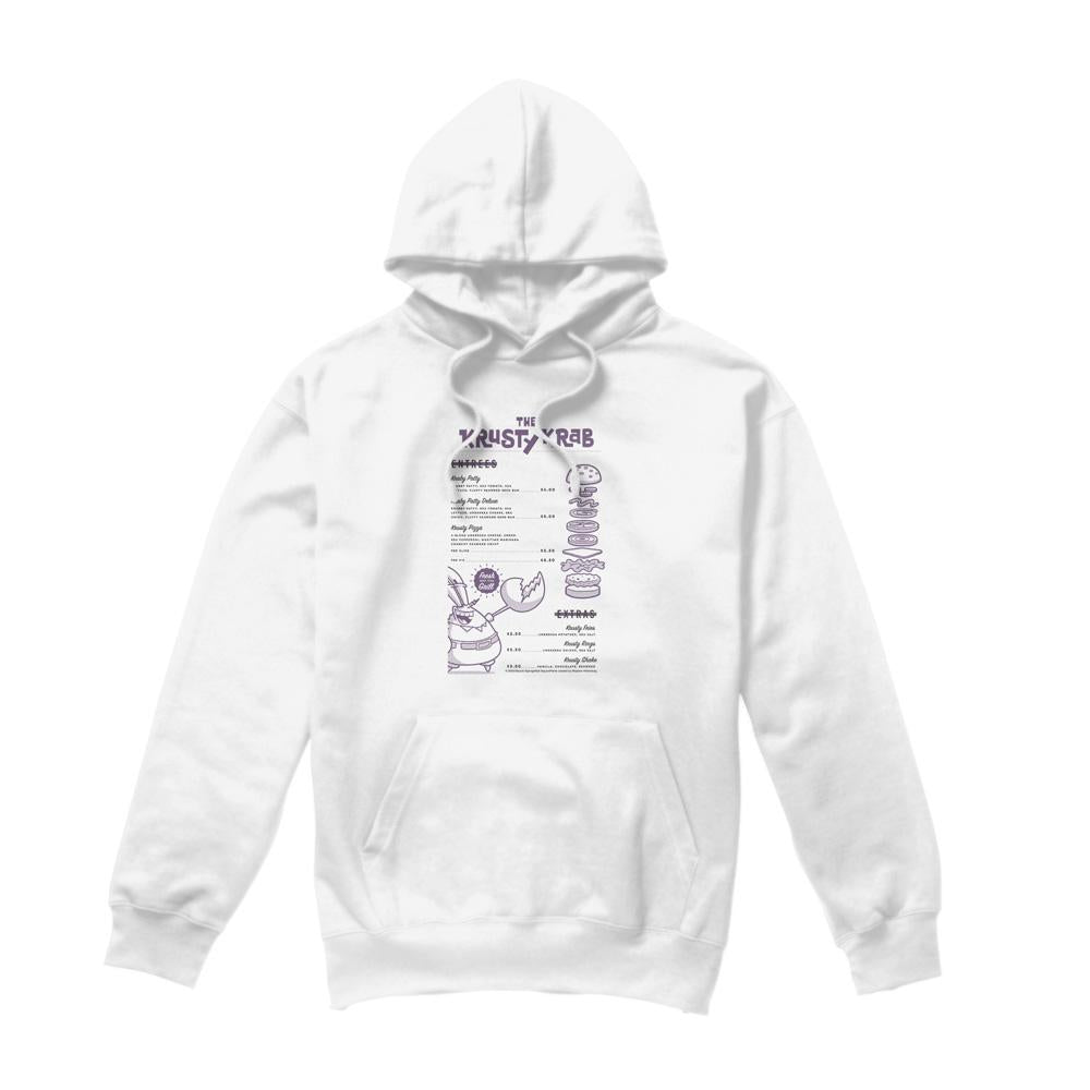 White - Front - SpongeBob SquarePants Mens Krusty Krab Menu Hoodie