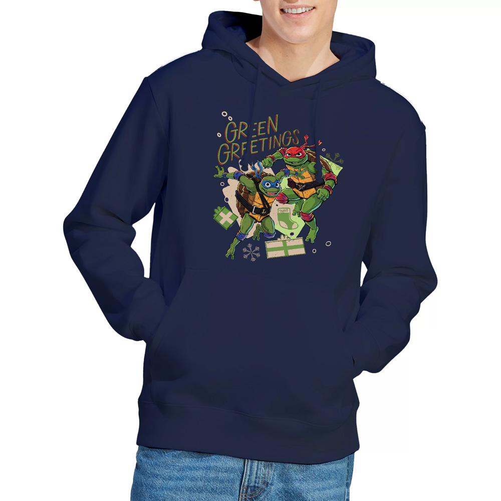 Navy - Lifestyle - Teenage Mutant Ninja Turtles: Mutant Mayhem Mens Christmas Greetings Leonardo & Raphael Hoodie