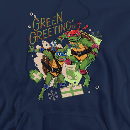 Navy - Pack Shot - Teenage Mutant Ninja Turtles: Mutant Mayhem Mens Christmas Greetings Leonardo & Raphael Hoodie