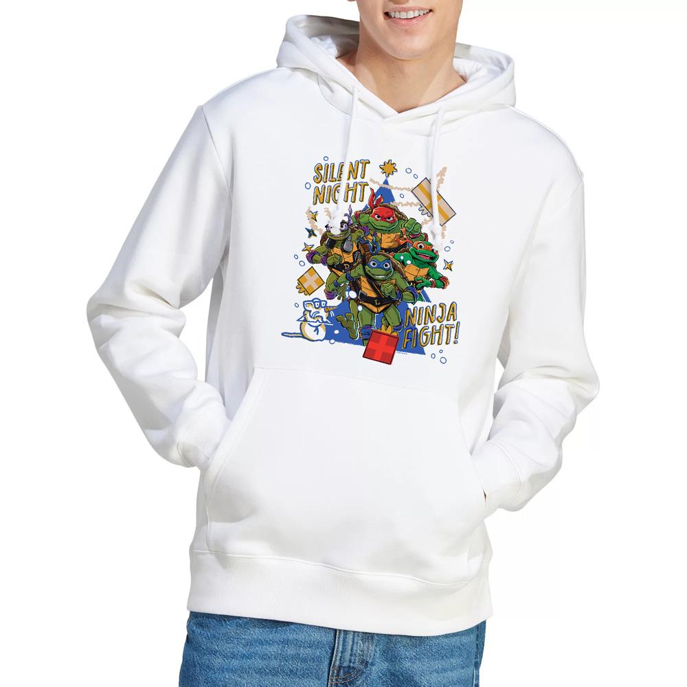 White - Lifestyle - Teenage Mutant Ninja Turtles: Mutant Mayhem Mens Silent Night Ninja Fight Christmas Hoodie