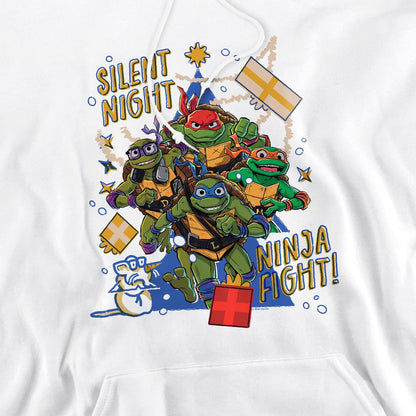 White - Pack Shot - Teenage Mutant Ninja Turtles: Mutant Mayhem Mens Silent Night Ninja Fight Christmas Hoodie