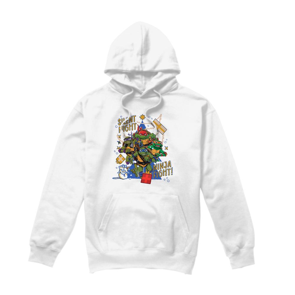 White - Front - Teenage Mutant Ninja Turtles: Mutant Mayhem Mens Silent Night Ninja Fight Christmas Hoodie