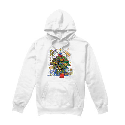 White - Front - Teenage Mutant Ninja Turtles: Mutant Mayhem Mens Silent Night Ninja Fight Christmas Hoodie