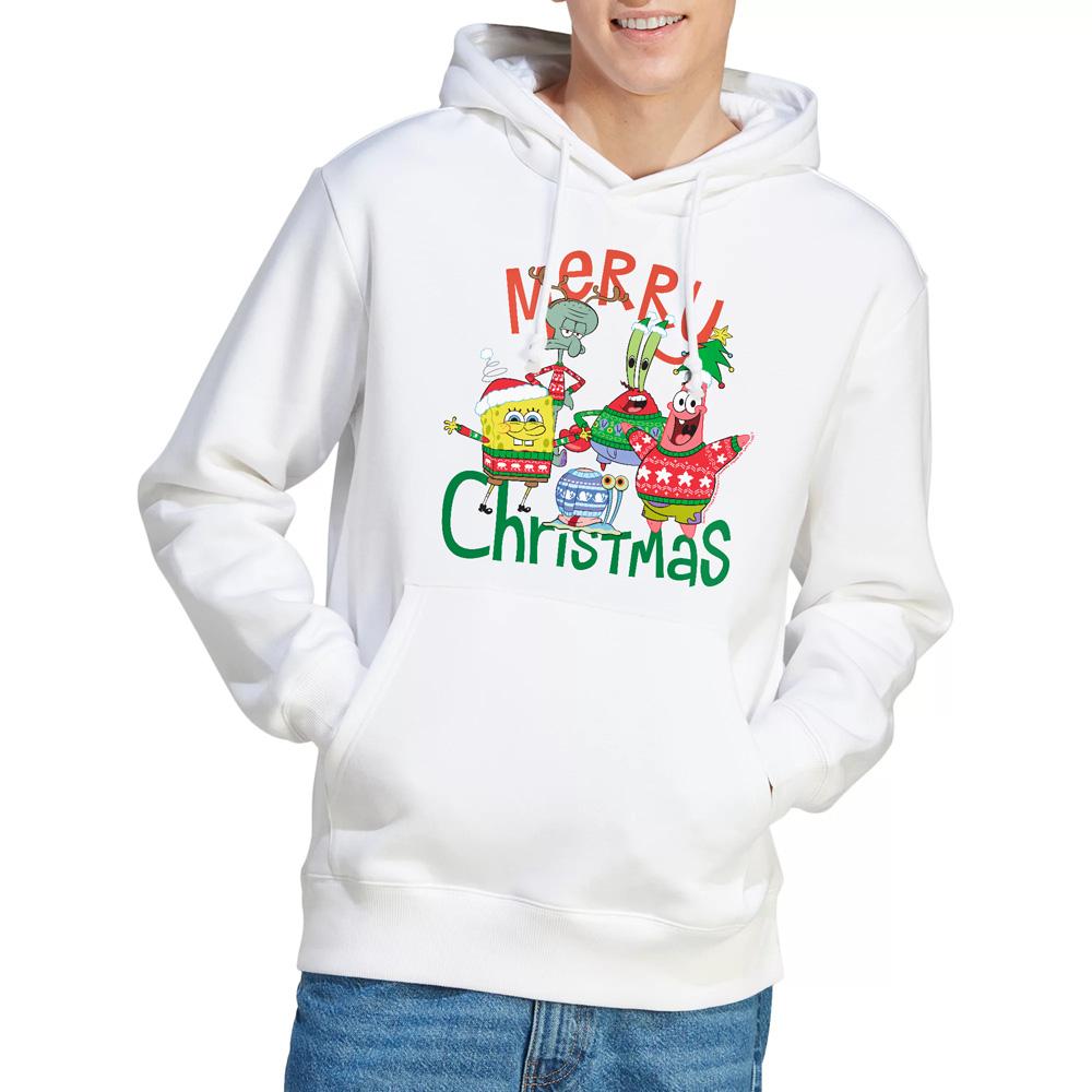 White - Lifestyle - SpongeBob SquarePants Mens Merry Christmas Group Hoodie