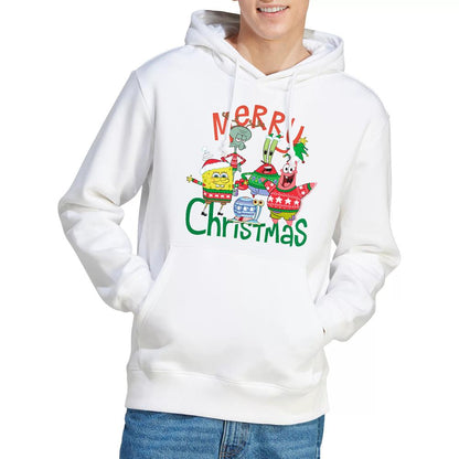 White - Lifestyle - SpongeBob SquarePants Mens Merry Christmas Group Hoodie