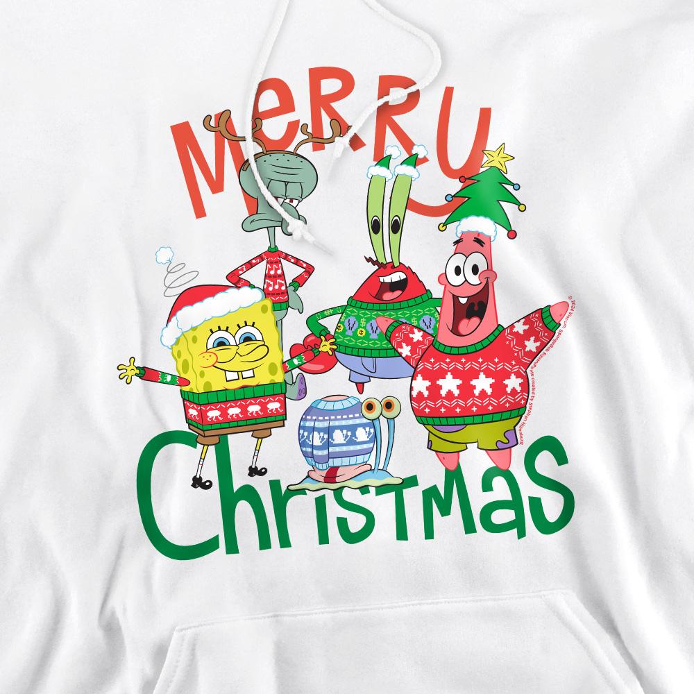 White - Pack Shot - SpongeBob SquarePants Mens Merry Christmas Group Hoodie