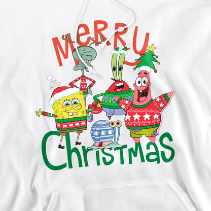 White - Pack Shot - SpongeBob SquarePants Mens Merry Christmas Group Hoodie