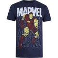 Navy-White-Yellow - Front - Marvel Comics Mens Iron Man Repeat Logo T-Shirt
