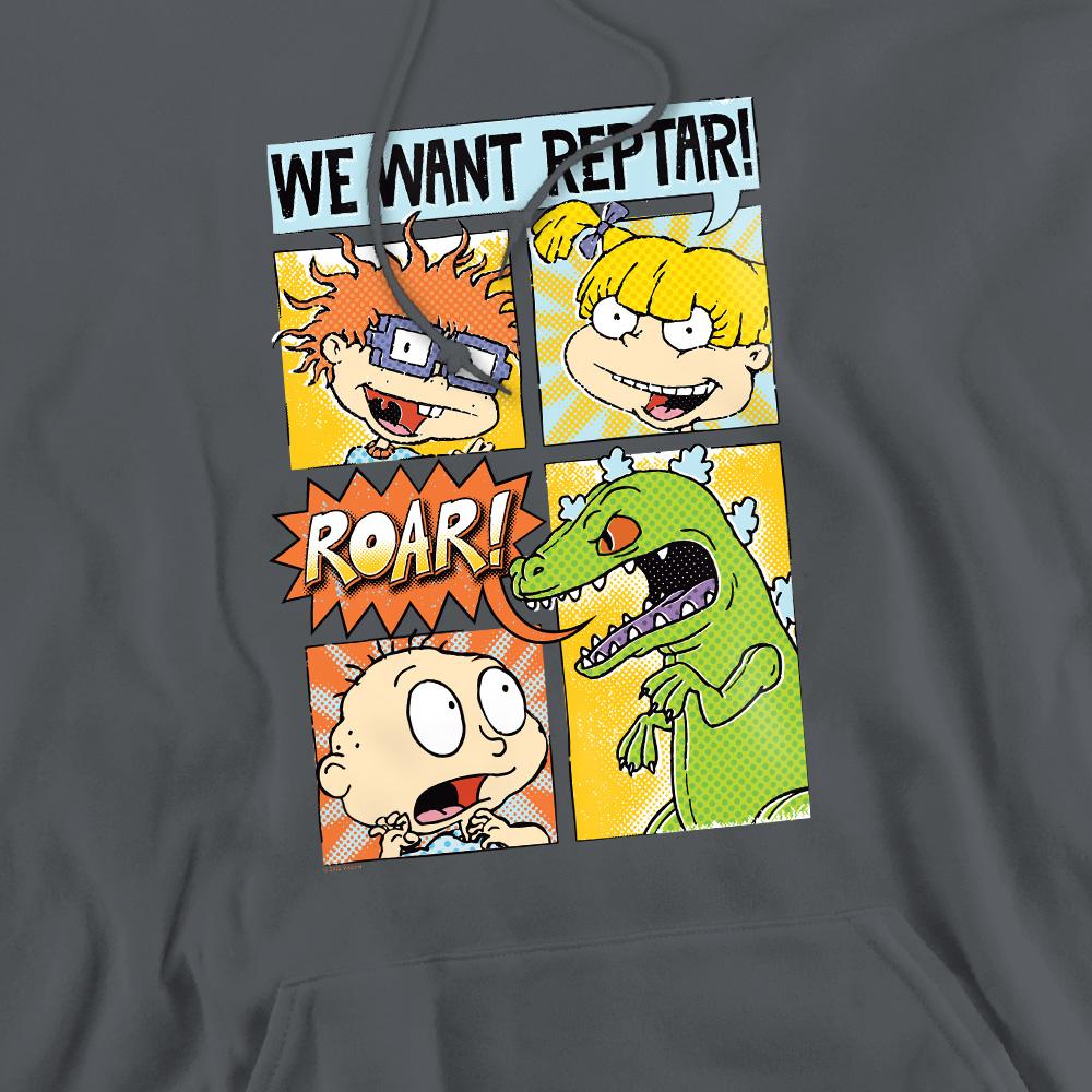 Charcoal - Pack Shot - Rugrats Mens We Want Reptar! Comic Hoodie