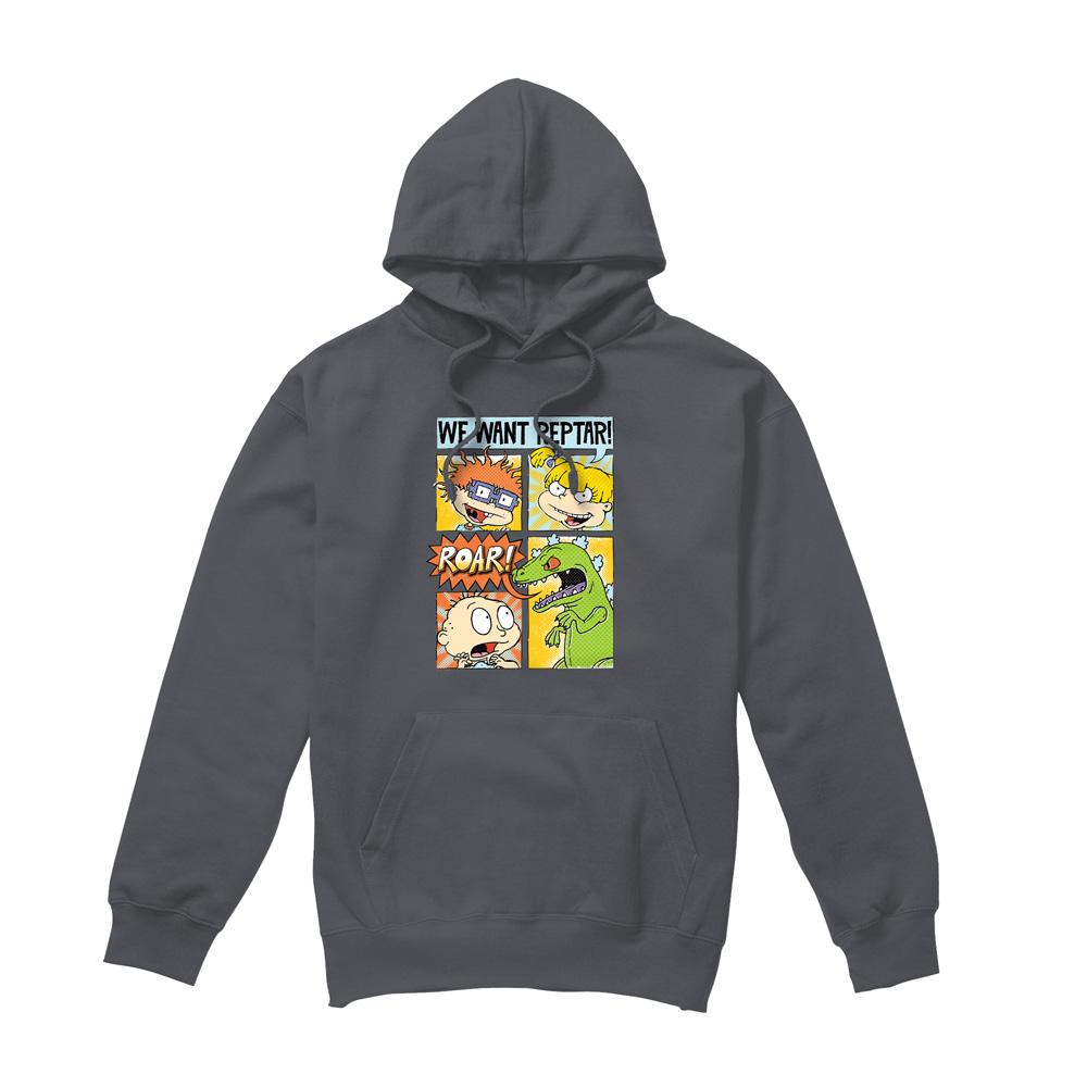 Charcoal - Front - Rugrats Mens We Want Reptar! Comic Hoodie