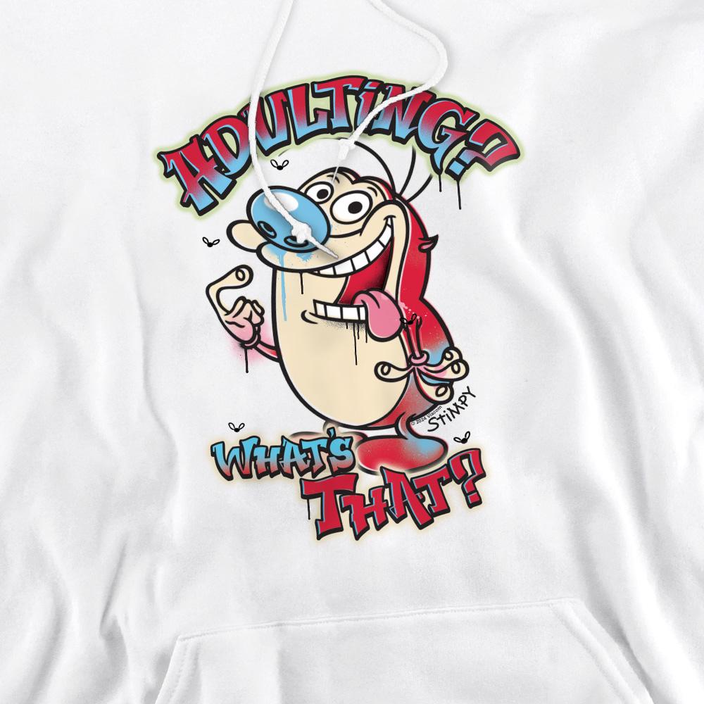 White - Pack Shot - Ren & Stimpy Mens Adulting Whats That? Hoodie